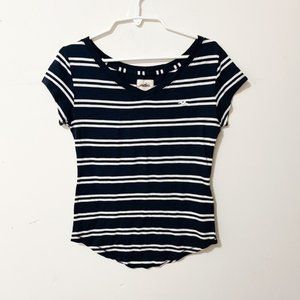Hollister navy blue and white stripped shirt (size XS)